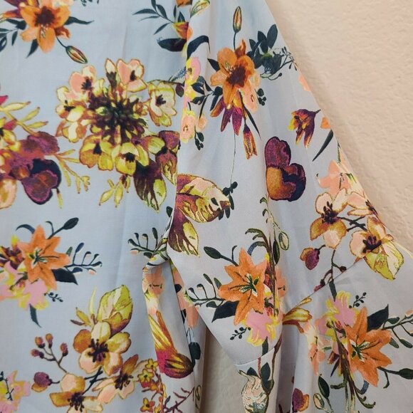 Leith Womens Shirt Top Small Blue Colorful Floral Crop Knot Front Cottagecore - Picture 12 of 12